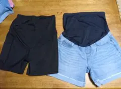 マタニティデニム ハーフパンツSと腹帯サポーターハーフパンツ