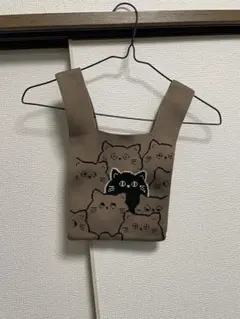 고양이 무늬 니트 토트 백 베이지