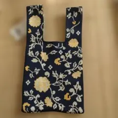 スタイルオンバッグ　花柄ネイビーニットトートバッグ
