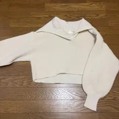 abc une face セーラーカラー ニットトップス アイボリー