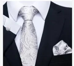 ネクタイ　カフス　ポケットチーフ　シルバー　結婚式　パーティー　イベント