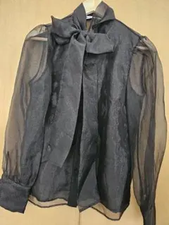♪♪ USED ZARA シースルートップス リボン ブラック XS ♪♪