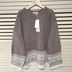 M～L クラウドナイン 新品 裾パネル ノルディック柄ニット ブラウン