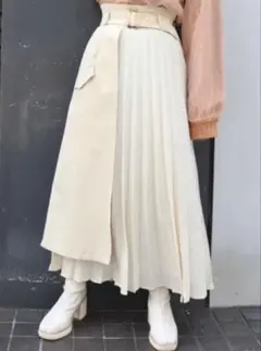 【MURUA】アシンメトリードッキングプリーツスカート