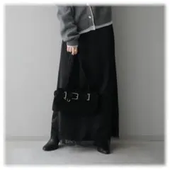 裾レースサテンナロースカート/ブラック　lumier