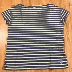 ORCIVALの紺とうす緑のストライプ 半袖Tシャツ