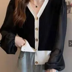 GRL カーディガン ニット シースルー シフォン トップス ショート丈 M