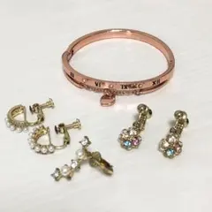 アクセサリーまとめ売り ブレスレット イヤリング 4点セット パール ストーン