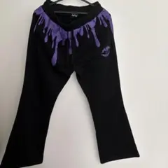 Le4n スウェットパンツ ブラック パープル フレア - メルカリ