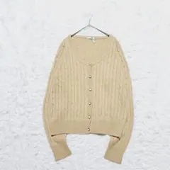 【コルザ】COLZA　カーディガン　ニット　L　ベージュ　縄編み　シンプル