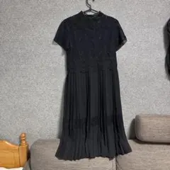 ZARA BASIC レース切替プリーツワンピース ブラック M