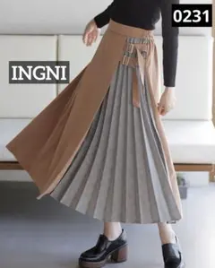 ら*ど様 0231 INGNI サイドベルトチェック柄プリーツ切替／スカート ブ