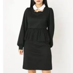 タグ付き Ank Rouge アンクルージュ フリル付きブラックひざ丈ワンピース