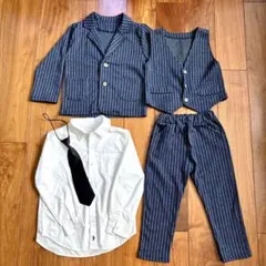 新品　キッズ フォーマルスーツ 5点セット ストライプ ネイビー 110㎝