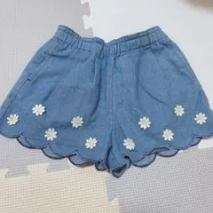 プティマイン　花柄刺繍デニムショートパンツ 90cm
