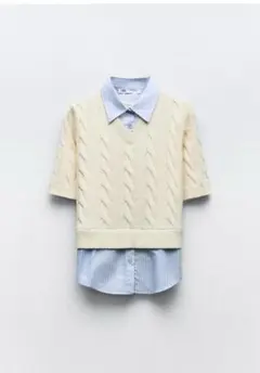 ZARA コントラストニットシャツセーター　タグ付き