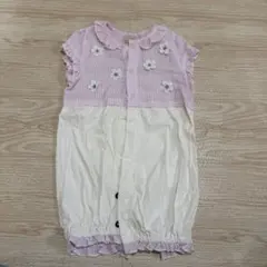 『未使用・水通しのみ』値下げしました！プティマイン花刺繍ピンクホワイトロンパース