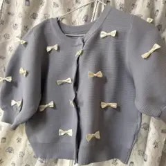 リボン装飾 ブルーカーディガン半袖 レトロガール？で購入？