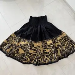 フラダンス パウスカート カヒコ柄（タパ柄） ブラック×ゴールド系