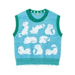 tntntutu 猫柄ワンピース ニットベスト セット - メルカリ