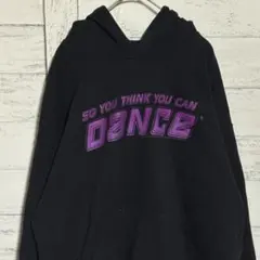 古着　黒パーカースウェット　ダンス　シンプル紫ロゴ　シンプル　マフポケット　L