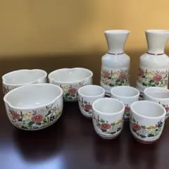 酒器セット 徳利2点 猪口5点 小鉢3点 花柄