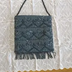 ビーズ刺繍 グレー パーティーバッグ