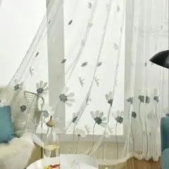 ラスト1点 花柄刺繍入り カーテン レースカーテン 装着簡単