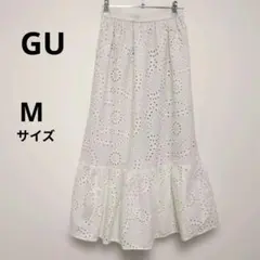 GU（ジーユー）コットンレースティアードロングスカート　オフホワイト