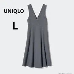 美品 UNIQLO L グレー ノースリーブワンピース ジャンバースカート