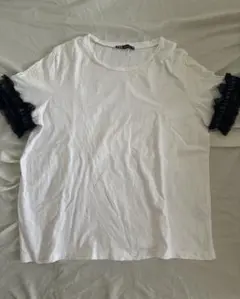 ZARA ザラ フリル付きホワイトTシャツ L