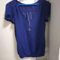 ZARA BASIC ジップアップ 半袖カットソー ブルーのサムネイル