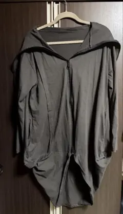 変形 パーカー カーディガン パーカー ロング カーキ モード系 長袖