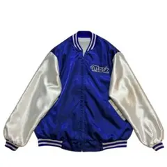 80s 90s フルジップ ナイロンスタジャン 青 白 パッチワッペン USA製