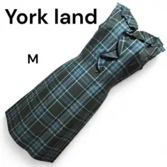 【ヴィンテージ】Yorkland チェック柄 ノースリーブ フリルワンピース M