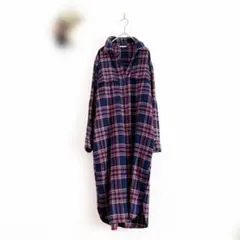 スタディオクリップ チェック シャツワンピース　L 青　赤