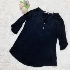即購入OK✨五分袖ボタン付きTシャツ ブラック
