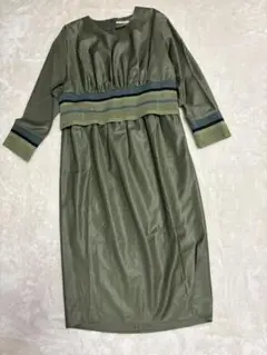 未使用NAVYオリーブグリーン 長袖ワンピース VネックMサイズ
