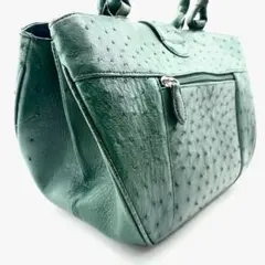 JRA認定 オーストリッチ ショルダーバッグ 緑 本革 日本製 【A288 