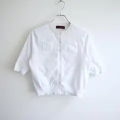 CABaN ファインポリエステル ハーフスリーブポケットカーディガン S 白
