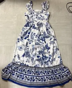 SHEINマキシ丈 リゾートワンピース ブルー 花柄 S