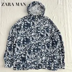 ZARA MAN 花柄 プルオーバー 総柄 ハーフジップリネンパーカー XL