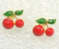 レディースピアス さくらんぼ 18Kコーティング ネイルチップ 手作り