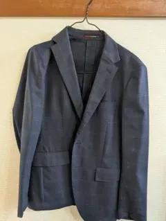 ネイビー チェック ビジネス　ジャケット　夏用SSサイズ