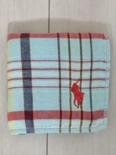 ポロ ラルフローレン チェック柄 タオルハンカチ ロゴ刺繍
