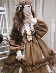 茶色　ロリータ　くまさん　ブラウン　ゴスロリ　ドレス
