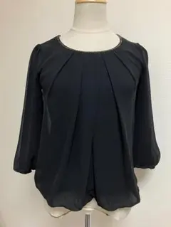 美品★プロポーションボディドレッシングシフォンブラウス★ブラックM★9771