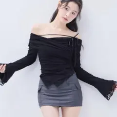 yilon Lace gather tops イロン