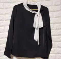 SHEINリボン付き黒白長袖シャツ