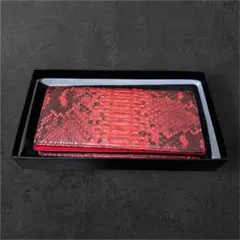 新品 本革 パイソンレザー 長財布 レッド 折りたたみ